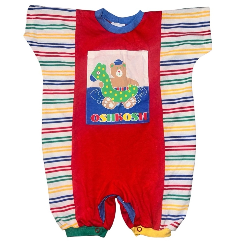 RARE!⭐️ Vintage OshKosh B'gosh Striped Baby Bodysuit Primary Colors 24 Months